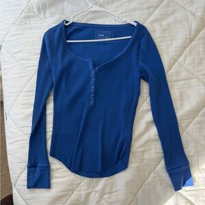 Blue Ribbed Long Sleeve Top